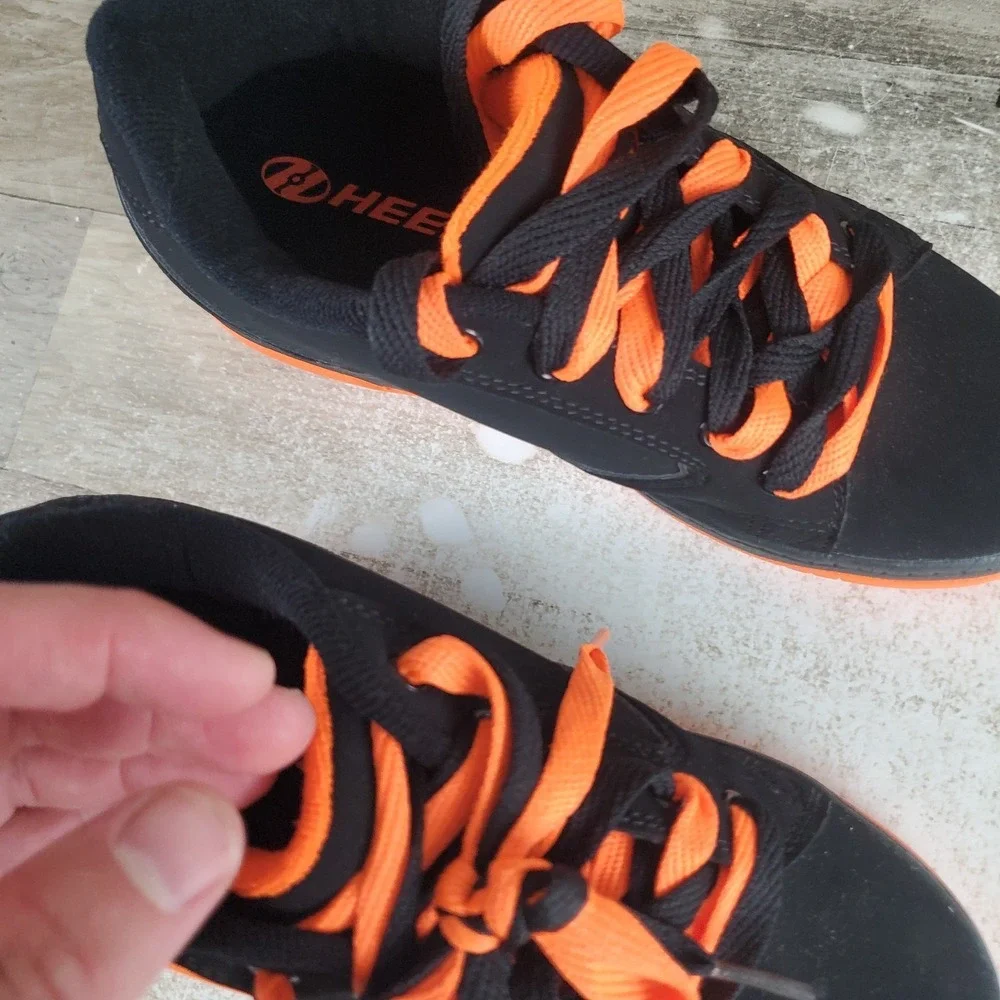 Heelys Propel‎ 2.0 Youth Skate Shoes Sz 4 Black Orange Leather Lace Up *no caps*
